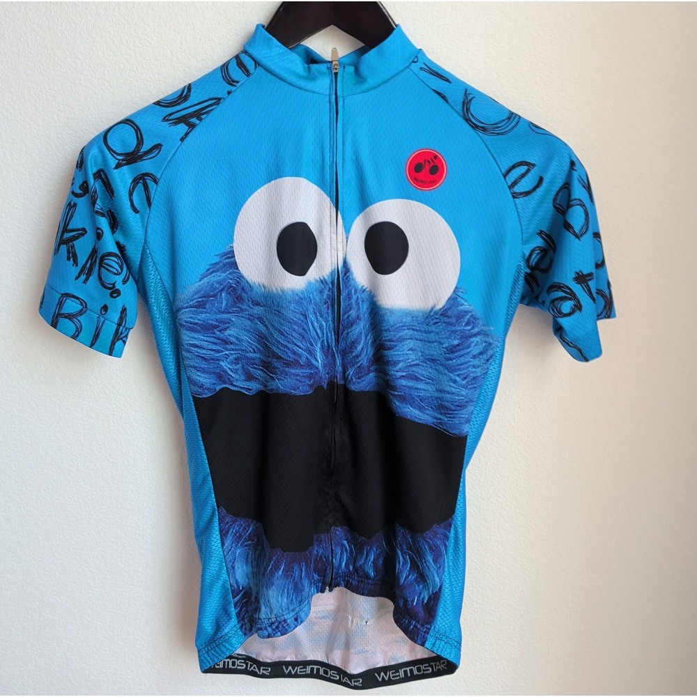 Weimostar Mens Large Cycling Jersey Cookie Monster Elastic Waist Back Pocket